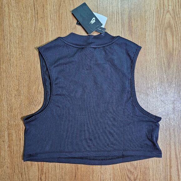 Nike Air Rib Cropped Tank Top Black Grey White Size Large L CZ9341 010 Slim Fit - Picture 14 of 16